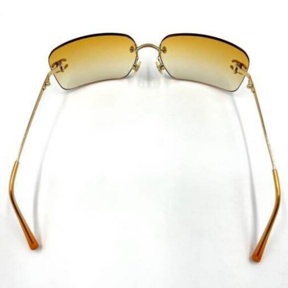 💛 RARE Chanel Vintage Sunglasses Rhinestone CC Logo Rimless Gradient Gold Tint - Picture 6 of 14